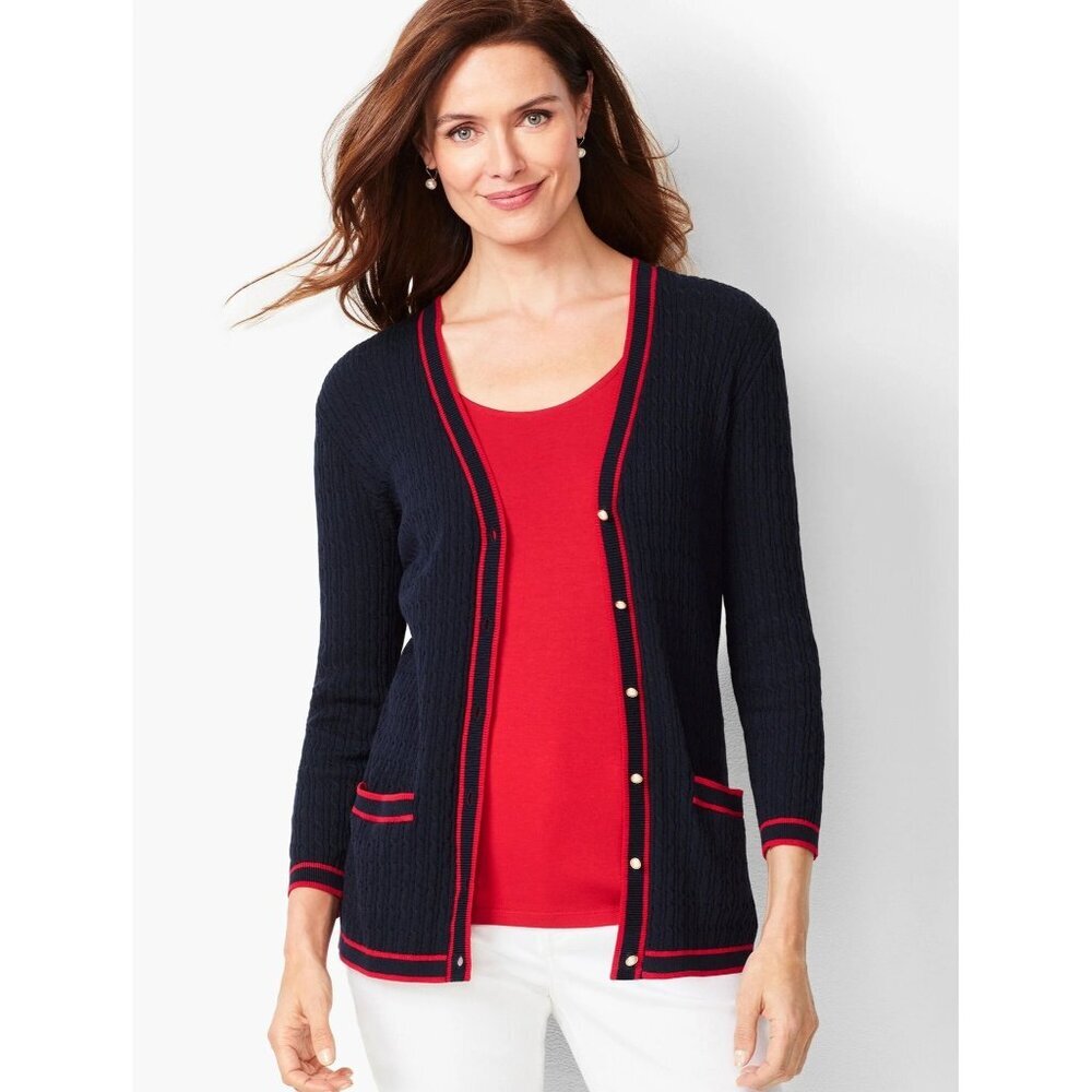Talbots Textured V-Neck Cardigan Size M - Button-Front Lightweight Knit Sweater